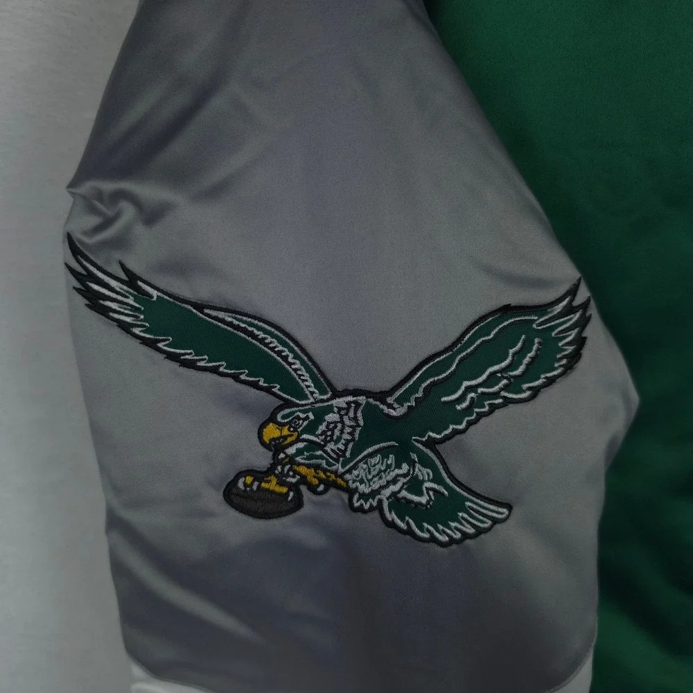 Philadelphia Eagles Mitchell & Ness NFL XL XLarge Satin Jacket Green Gray NWT
